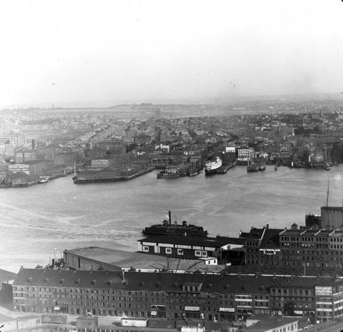 View of the waterfront, Boston Lantern slide